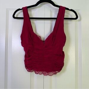 Free People Under Your Spell Ruched Lace Tank in Raspberry XS